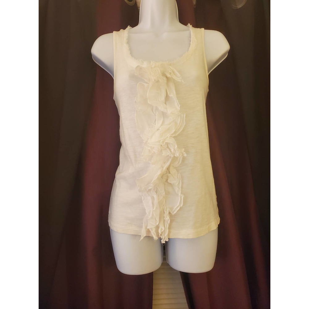 Ann Taylor Loft Size SP White Ruffle Front Tank